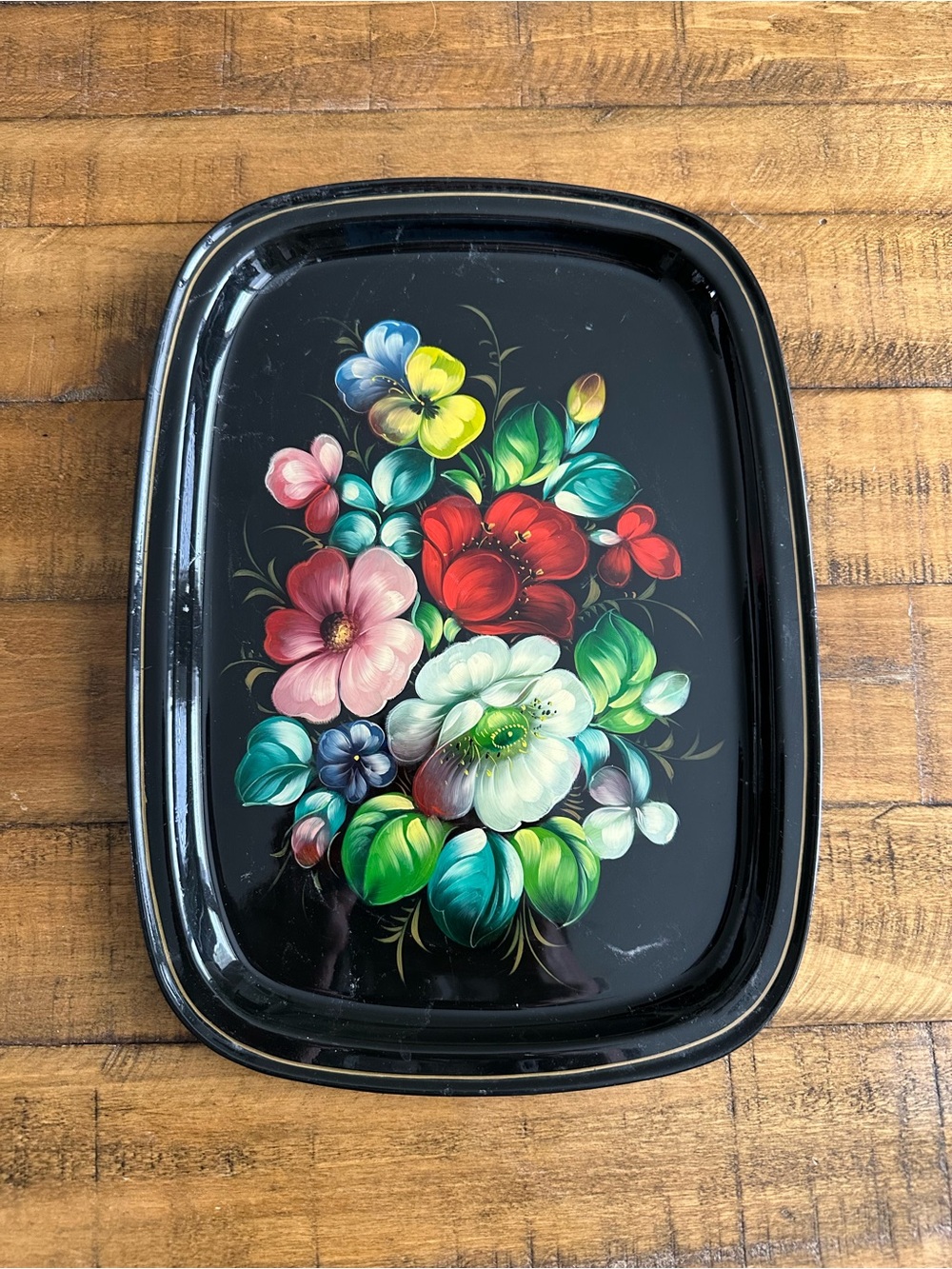 Vintage MCM Soviet Tray Floral Retro Moody Decor